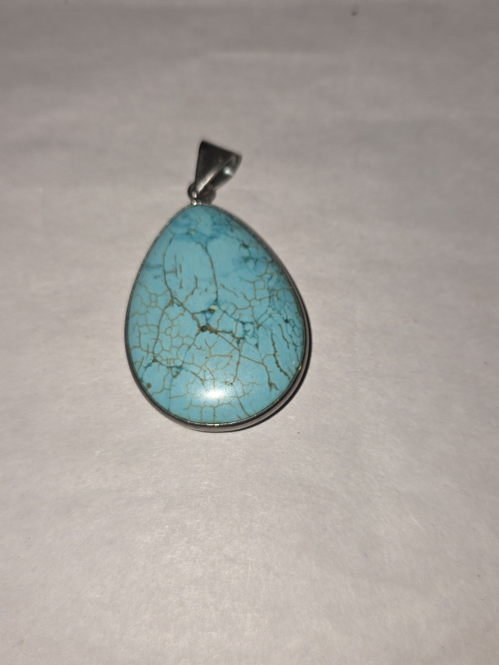 Turquoise Teardrop Pendant Necklace - Silver Setting